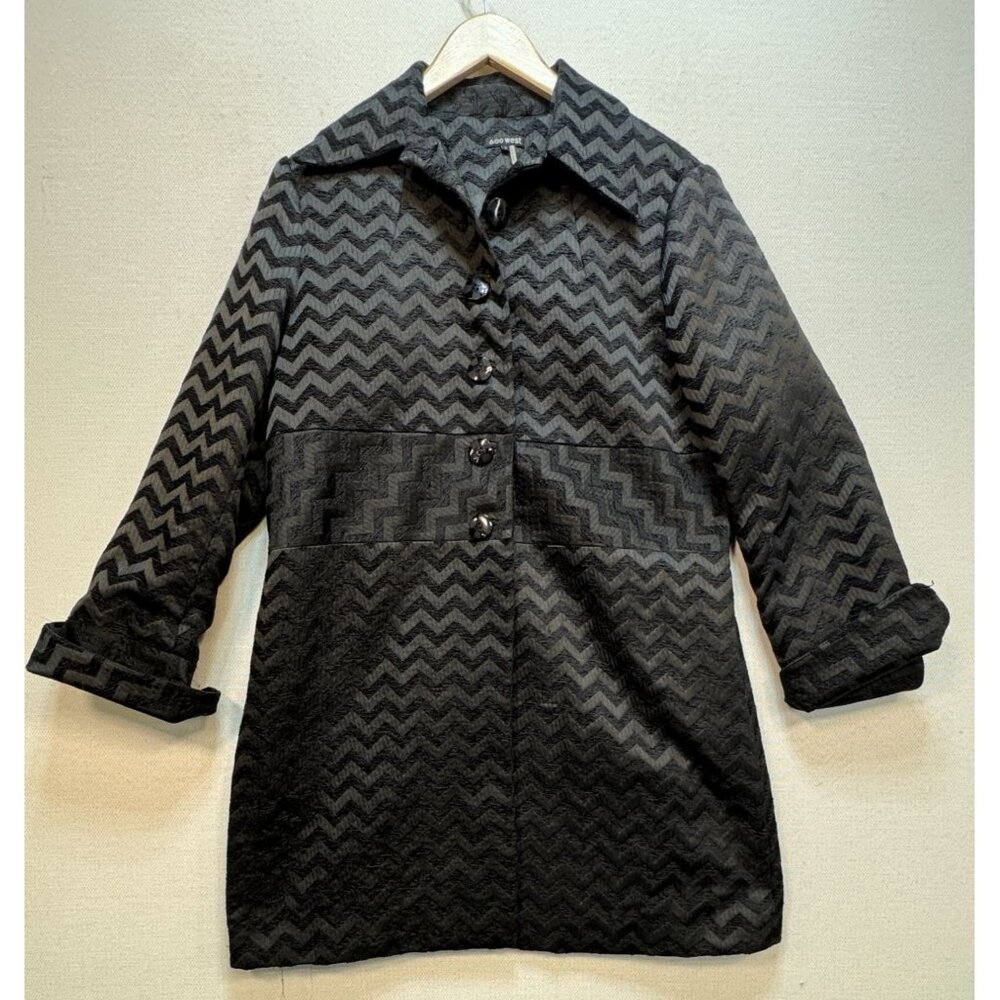 600 West Women's Casual Jacket Size Large Black Chevron Print Long Sleeve